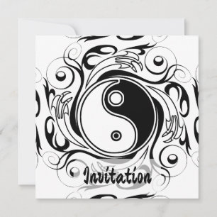 Invitation Symbole Yin et Yang Style tatouage noir et blanc