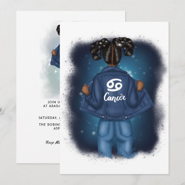 Invitation SYMBOLE Zodiaque Africain-Américain Cancer Fête d' (Devant / Derrière)