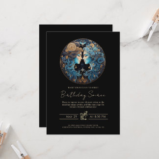 Invitation Symbole zodiaque des jumeaux célestes Gemini d'or