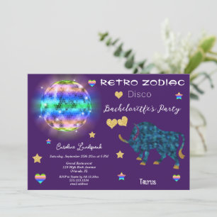Invitation Symbole Zodiaque Disco Rétro Taurus Bachelorette