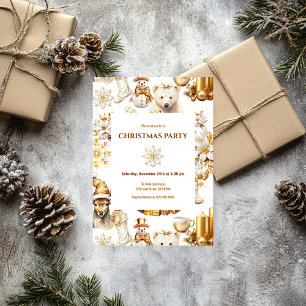 Invitation Symboles de Noël or et blanc