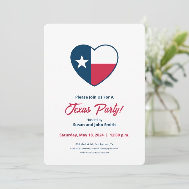 Invitation Symboles du Texas, Texas Drapeau, Coeur (Debout devant)