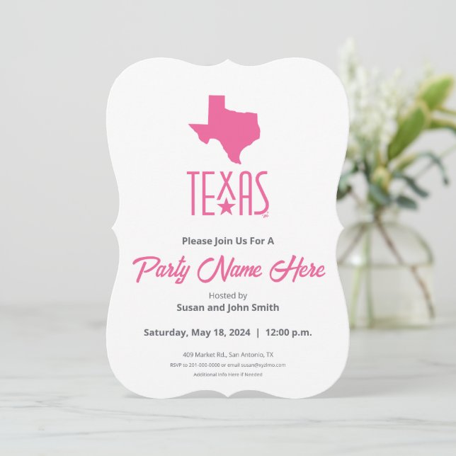 Invitation Symboles du Texas, Texas, rose (Debout devant)