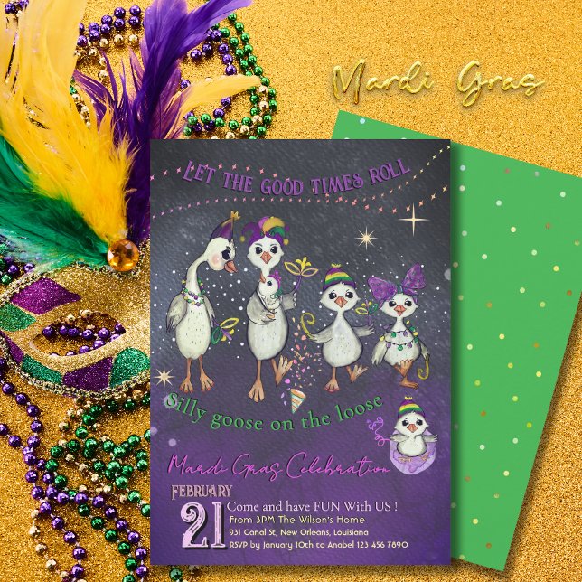 Invitation Symbolisme traditionnel du Mardi Gras avec une oie (Traditional Mardi Gras symbolism with a goose Invitation)