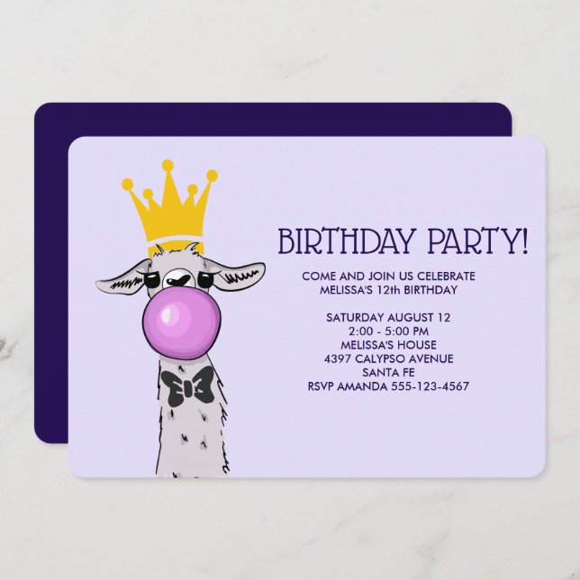Invitation Sympa Llama Illustration Anniversaire (Devant / Derrière)