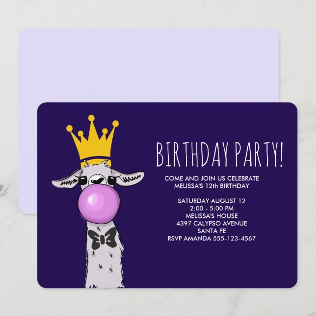 Invitation Sympa Llama Illustration Anniversaire (Devant / Derrière)