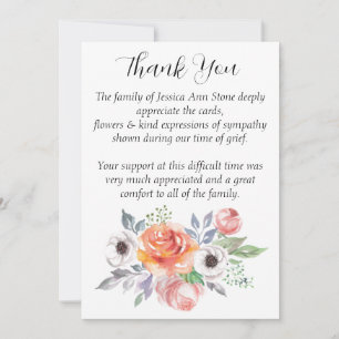 Invitation Sympathie Roses Floral funérailles Merci de la mor