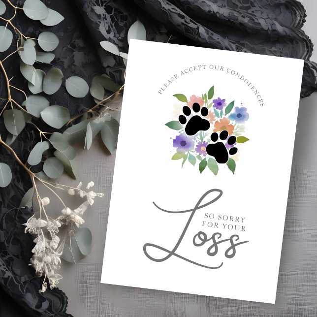 Invitation Sympathy Card Cute Graceful Floral Wreath Pet Paw (Cute Graceful Floral Wreath Pet Paw Sympathy Card.)