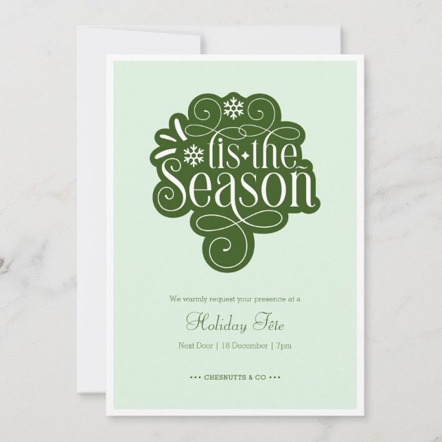 Invitation T’is the Season Mint Green Christmas Party (Devant)