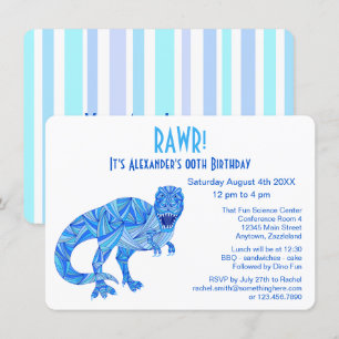 Invitation T-Rex Blue Dinosaur RAWR préhistorique