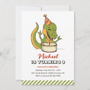 Invitation T-Rex Dinosaur Anniversaire de enfant de gâteau d'