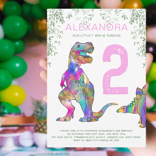 Invitation T-Rex Dinosaur Filles Anniversaire
