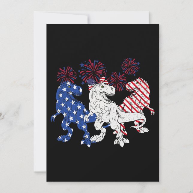 Invitation T Rex Dinosaur mignon Drapeau US 4 juillet tenue p (Devant)