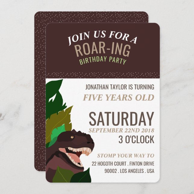 Invitation T Rex Dinosaur Party Anniversaire des enfants (Devant / Derrière)
