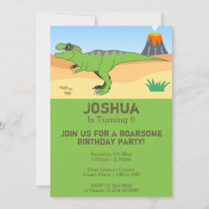 Invitation T-Rex Dinosaur & Volcano 6e fête d'anniversaire