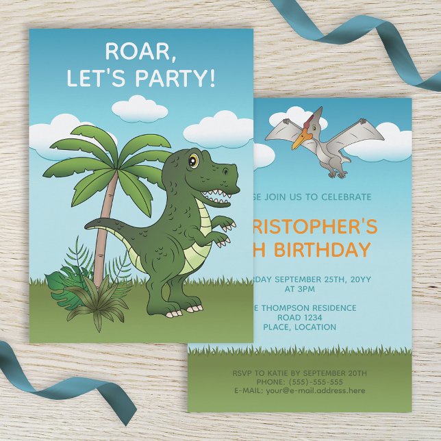 Invitation T-rex et Pteranodon Dinosaur mignon Anniversaire d (Créateur téléchargé)