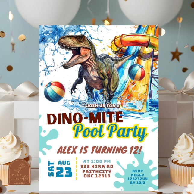 Invitation T-Rex Fête de piscine de toboggan aquatique Invita (Créateur téléchargé)