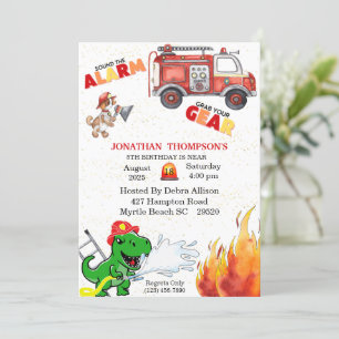 Invitation T Rex Firemans 5e anniversaire fêtrement Invitatio
