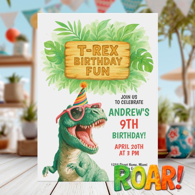 Invitation T-Rex Jungle Anniversaire Amusant (Créateur téléchargé)