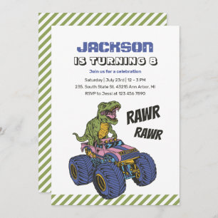 Invitation T-Rex Monster Truck Rawr Dinosaur Anniversaire de