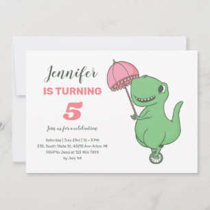 Invitation T-rex Ride Unicycle Cute Dinosaur Filles Anniversa