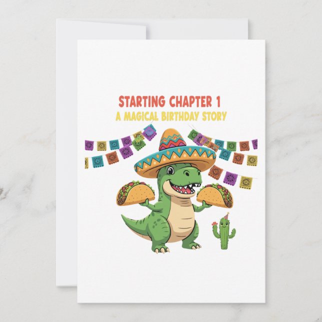 Invitation T-Rex Taco Fiesta 1er Anniversaire | Nouveau Chapi (Devant)