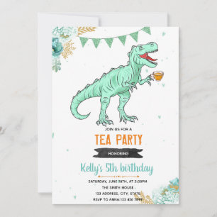 Invitation T-rex tea girl party