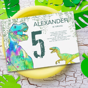 Invitation T-Rex Velociraptor Dinosaur 5ème anniversaire