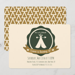 Invitation T-shirt de badge de tipi de fête d'anniversaire de