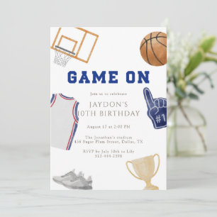 Invitation T-shirt de basketball de fête d'anniversaire Navy 