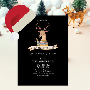 Invitation T-shirt de Noël drôle de renne pour une fête laide