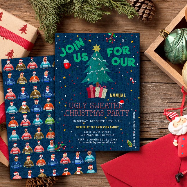Invitation T-shirt de Noël moche drôle pour fête de chiens (Créateur téléchargé)