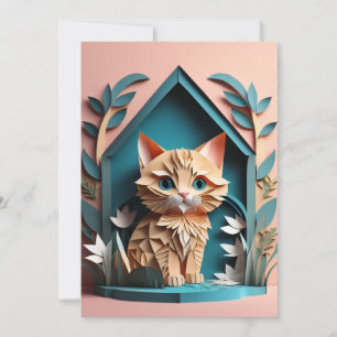 Invitation T-shirt design en papier 3D Art Kitten