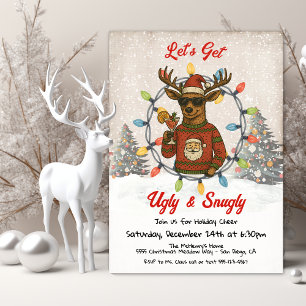 Invitation T-shirt drôle et laid de Noël Renne Cocktail