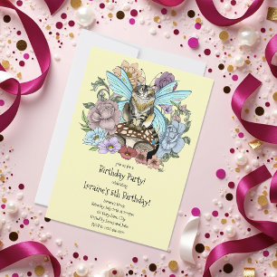 Invitation Tabby Fairy Cat Mushroom Floral