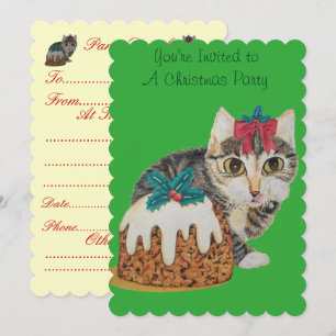 Invitation tabby gris chaton mignon lécher patte noël