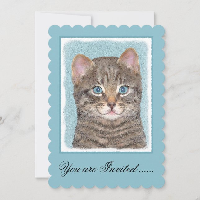 Invitation Tabby Gris Peinture Chat - Cute Original Art Chat (Devant)