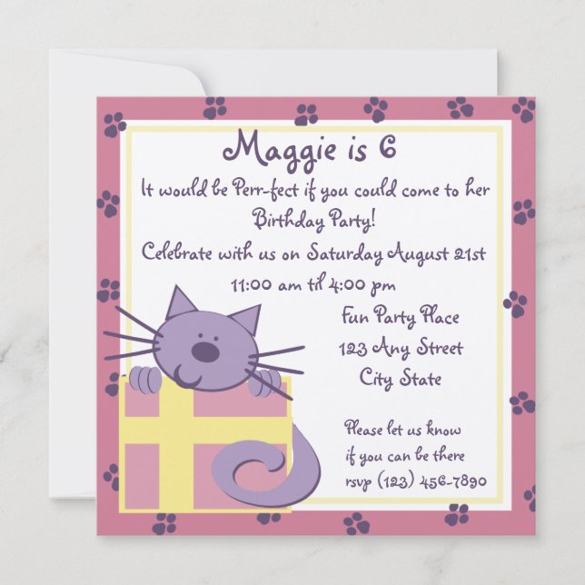 Invitation Tabby Toes Kitten Party (Devant)