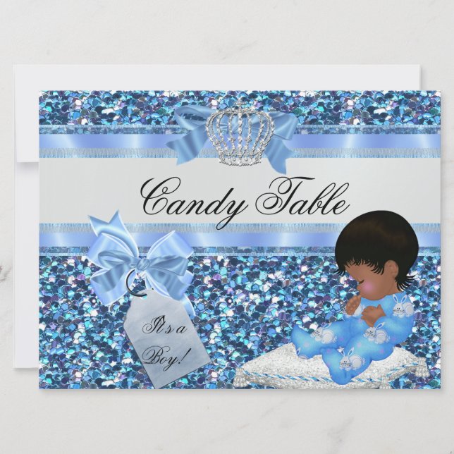 Invitation table 2 Baby Shower Garçon Bleu Petit Prince Lapin (Devant)