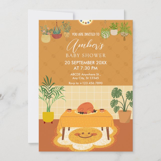 Invitation Table à manger avec baby shower plante (Devant)