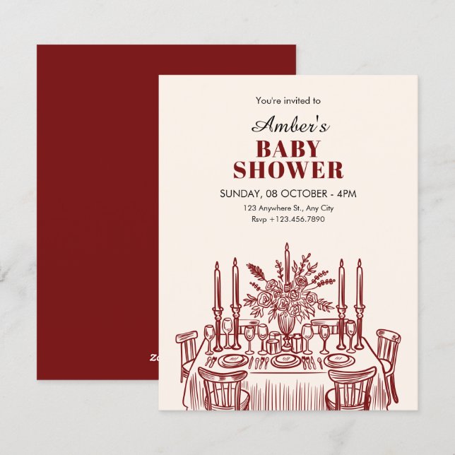 Invitation Table à manger classique pour baby shower (Devant / Derrière)