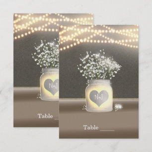 Invitation Table avec pot Mason lumineux en forme de cœur et