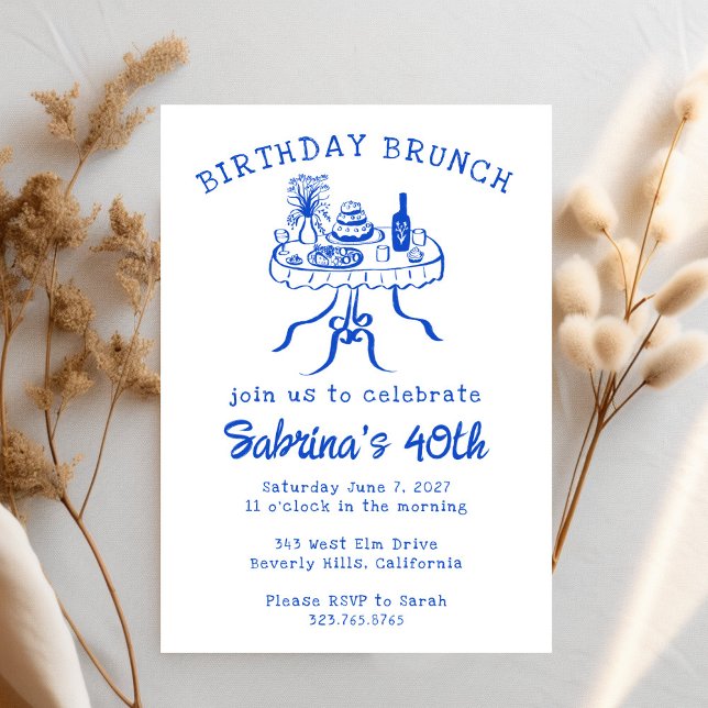 Invitation Table Buffet de fête d'anniversaire main tiré pers (Birthday Party Buffet Table Hand Drawn Custom Invitation
)