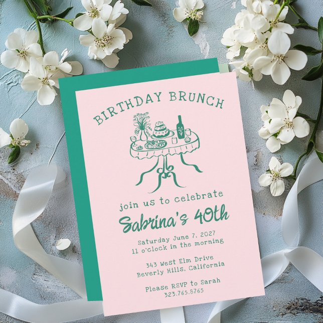 Invitation Table Buffet de fête d'anniversaire main tiré pers (Birthday Party Buffet Table Hand Drawn Custom Invitation
)