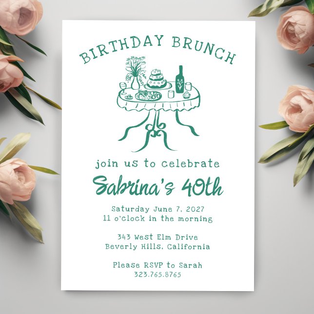 Invitation Table Buffet de fête d'anniversaire main tiré pers (Birthday Party Buffet Table Hand Drawn Custom Invitation
)