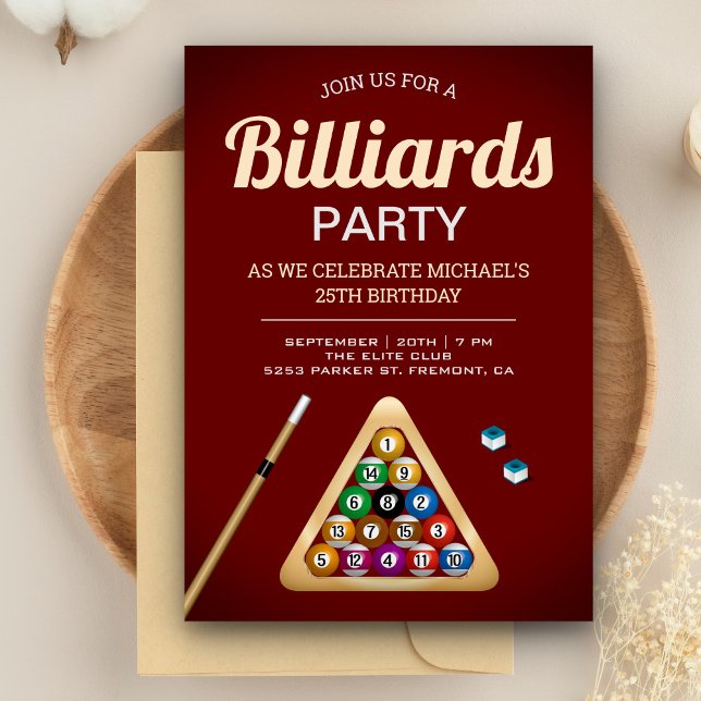 Invitation Table de billard rouge Snooker Fête d'anniversaire (Créateur téléchargé)