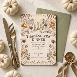 Invitation Table de dîner de Thanksgiving rustique vert sauge