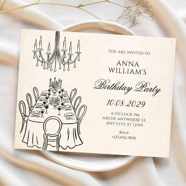 Invitation Table de dîner minimaliste d'anniversaire (Créateur téléchargé)