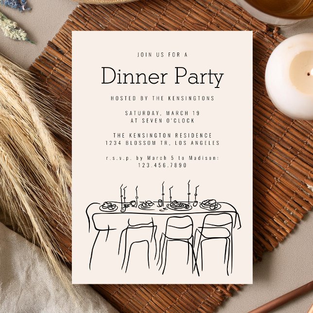Invitation Table de dîner Party Moderne Dessin au trait simpl (Créateur téléchargé)