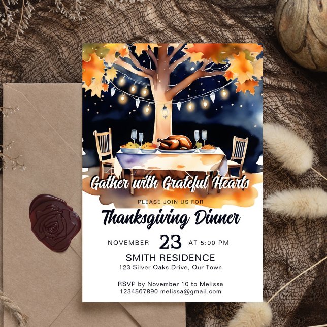 Invitation Table de jardin Thanksgiving sous les étoiles (Thanksgiving dinner party editable template invitation digital download dinner table under stars)